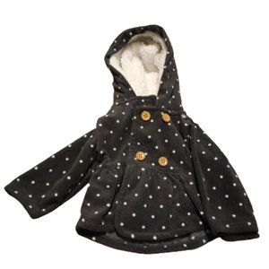 Carter's Girls  Jacket Sz Newborn Black Hooded Longsleeve 4 Button Polkadots